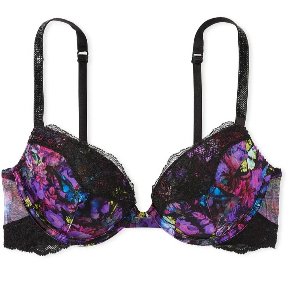 Victoria's Secret Shine Strap Lace Trim Push-Up Bra / Moody Floral / Size 32DD